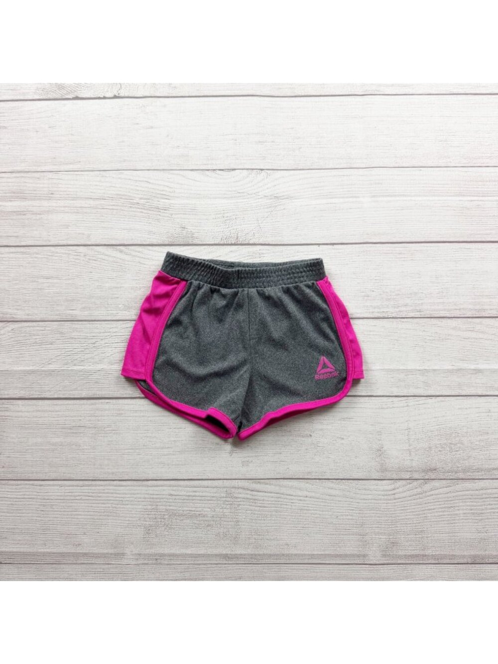 Reebok Girls Athletic Running Shorts Gray Pink Lightweight Polyester 5